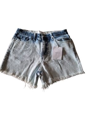 Kancan Frayed Hem Two-Tone Denim Shorts